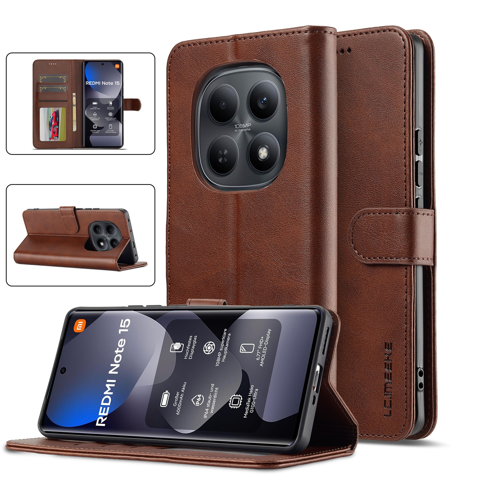 Luxury PU Leather Phone Case for  Redmi Note 15 14 Pro + Plus 14C 4G 5G Flip Book Wallet Card Cover Shockproof Bag Etui