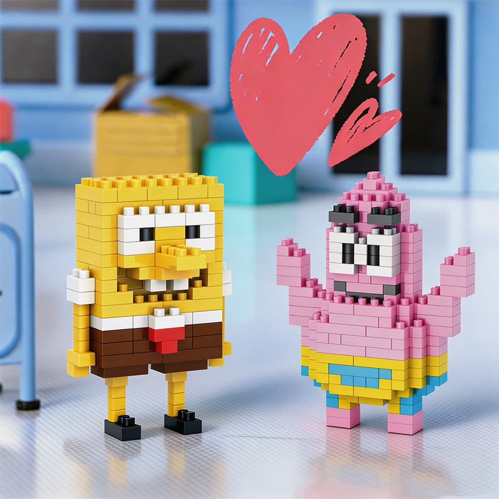 Yellow Sponge Cartoon Square Octopus Crab Mini Building Block Anime Character Brick Model DIY Assembly Toy Desktop Ornament 
