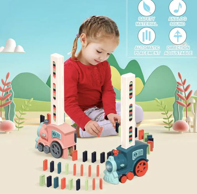 Kids Domino Train Car Set Sound Light Automatic Laying Domino Brick Colorful Dominoes Blocks Game Educational DIY Toy Gift