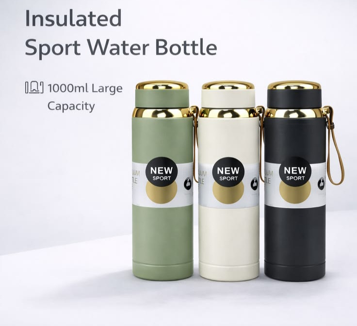 Premium 800ml & 1000ml Water Bottle | Leakproof Stainless Steel / BPA-Free Bottle | Hot & Cold Insulated Sports Bottle