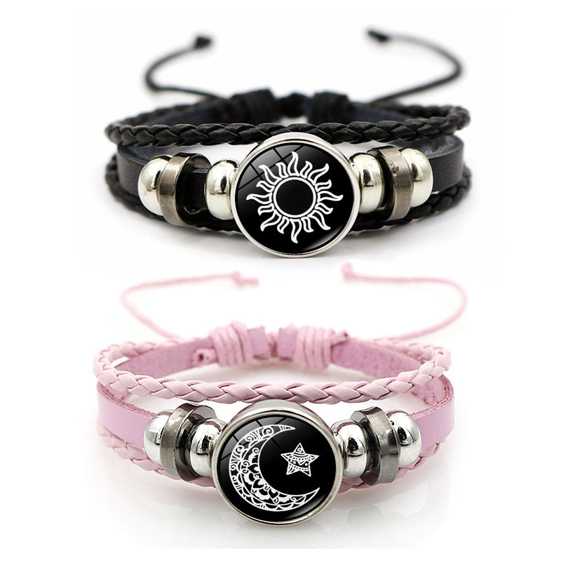 2Pcs Luminous Couple Bracelets Sun Moon Adjustable Black Braided Bracelet Friendship Fashion Romantic Jewelry Birthday