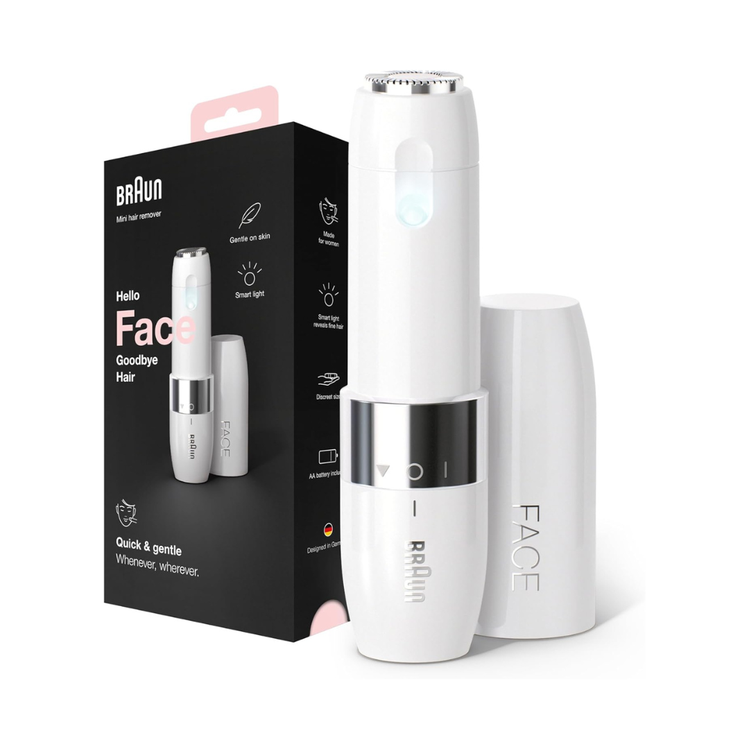Portable Mini Facial Hair Remover Shaver for Women - Electric Painless Lipstick Size Face & Body Trimmer with Built-in Light for Upper Lip, Chin, Eyebrow & Cheek Hair Removal