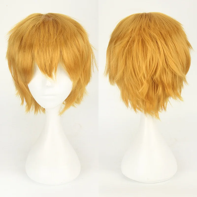 Men Women Synthetic Anime Cosplay Wig Short Straight Heat Resistant Multicolor Hair Costume Accessory