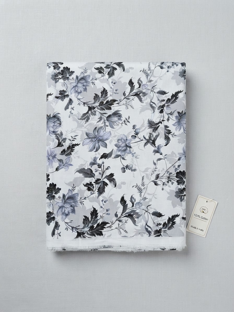 black shady flowers white black Polo cotton ladies suit 3 meter 46 inches arz