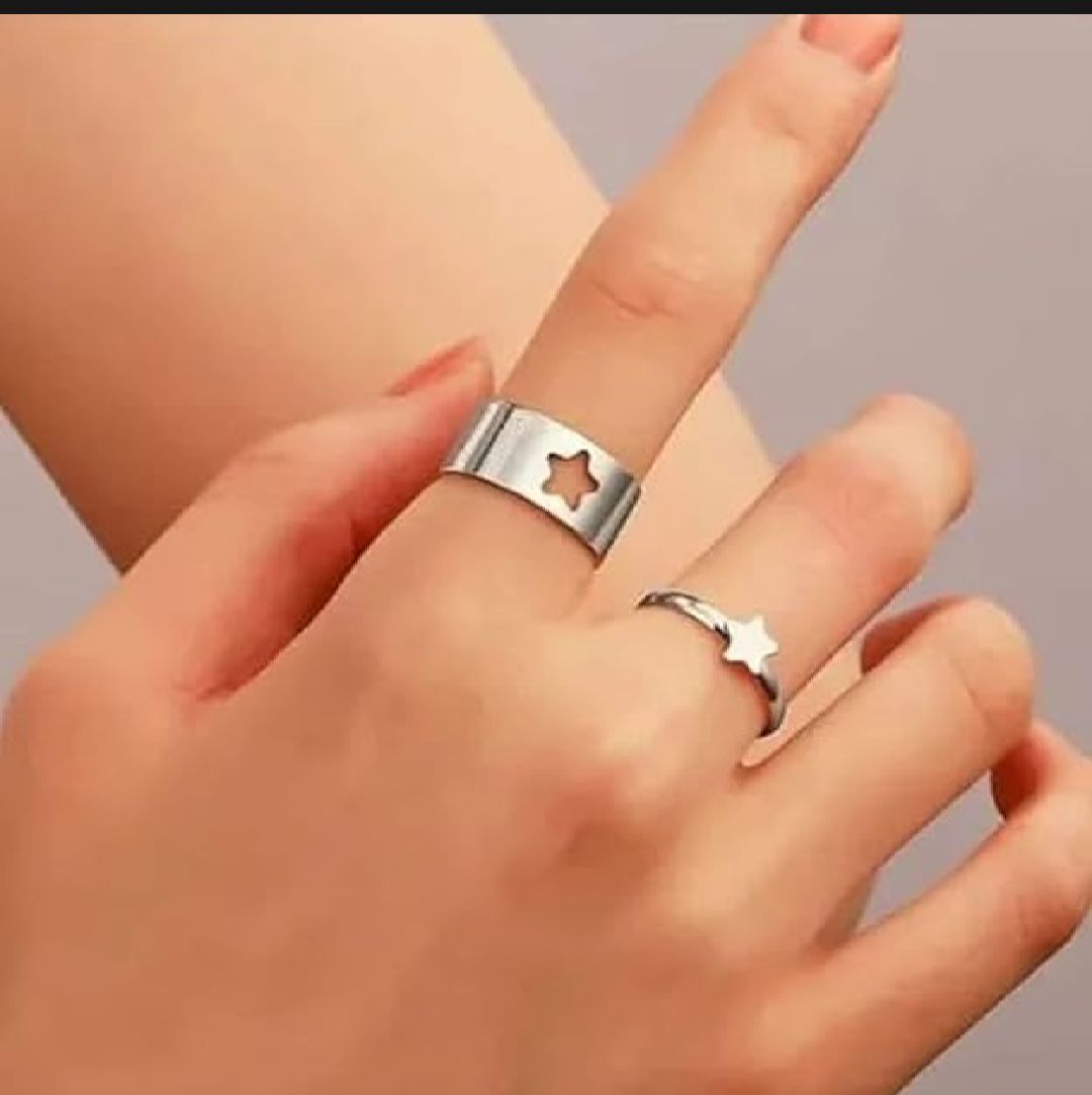 Trendy Heart, Butterfly, Moon, and Star Shape Rings – Adjustable Size, Wedding & Valentine's Day Rings for Couples and Friends – Pack of 4 in 4 Colors – Perfect Friendship & Engagement Rings for Girls