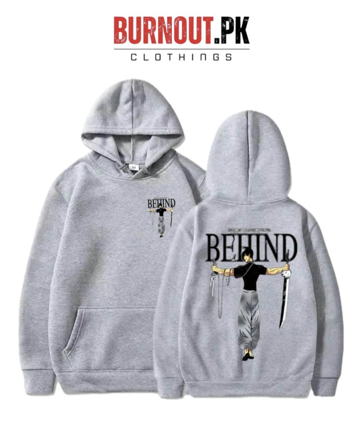 BURNOUT.PK NEW TRENDY WINTER COLLECTION PREMIUM QUALITY FRONT BACK BEHIND PRINTED HOODIES FOR MENS + WOMENS AND BOYS