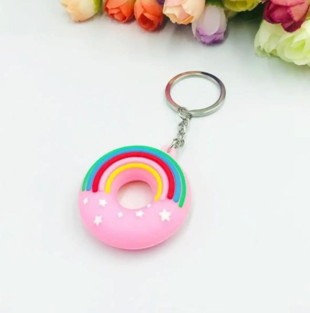 Donut Shape Rainbow Color Silicone Keychain Cute Key Ring Bag Backpack Accessory Gift