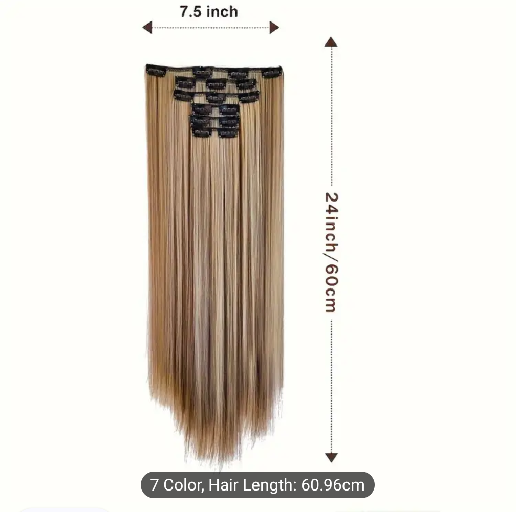Clip-In Hair Extensions for Women 7 Pieces 16 Clips - Thick Long Lightweight Hairpiece - Jet Black, Brown, Golden & Burgundy