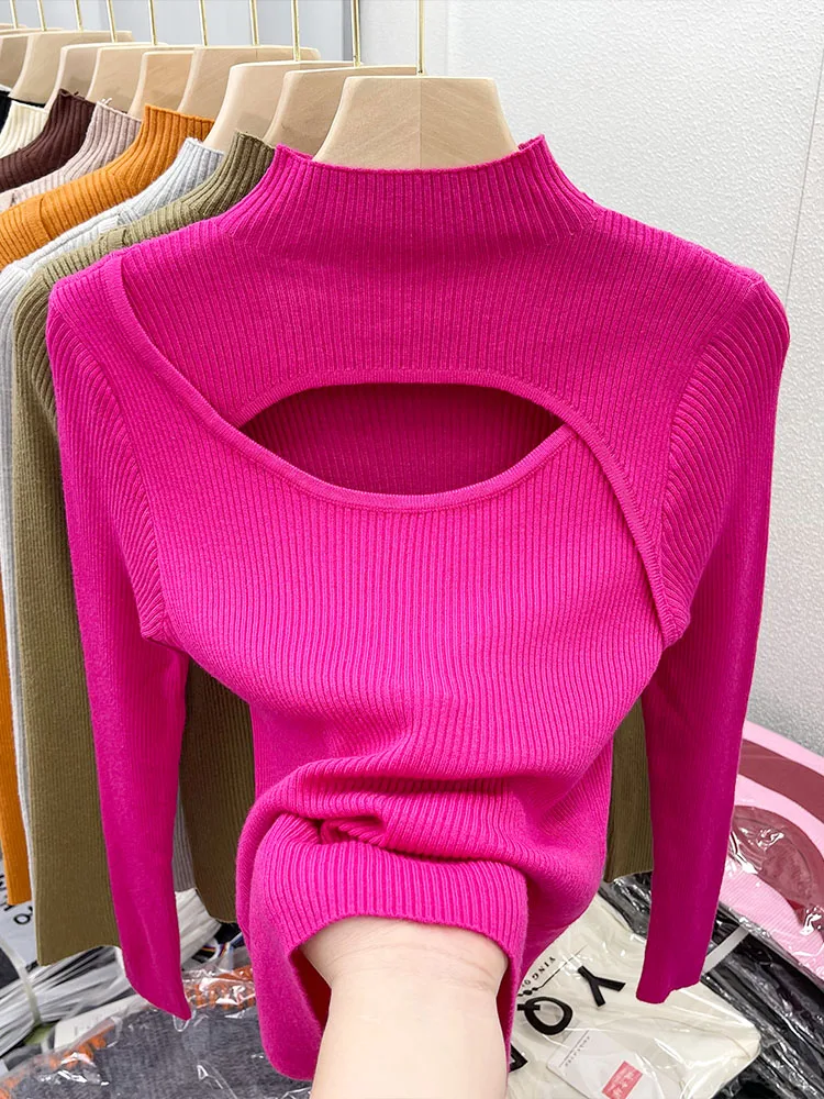 2026 Autumn Winter  Hollow Out Women Sweaters Slim Vintage Jumper Soft Warm Pull Female Casual Pullover Knitted Sweater Tops