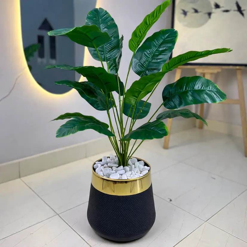 Artificial 18 Leaf Plant in Pot – Stylish Fake Plant for Home Décor, Office & Room Decoration Artificial Banana Leaf Plant in Decorative Pot – Luxury Faux Indoor Plant for Home & Office Décor