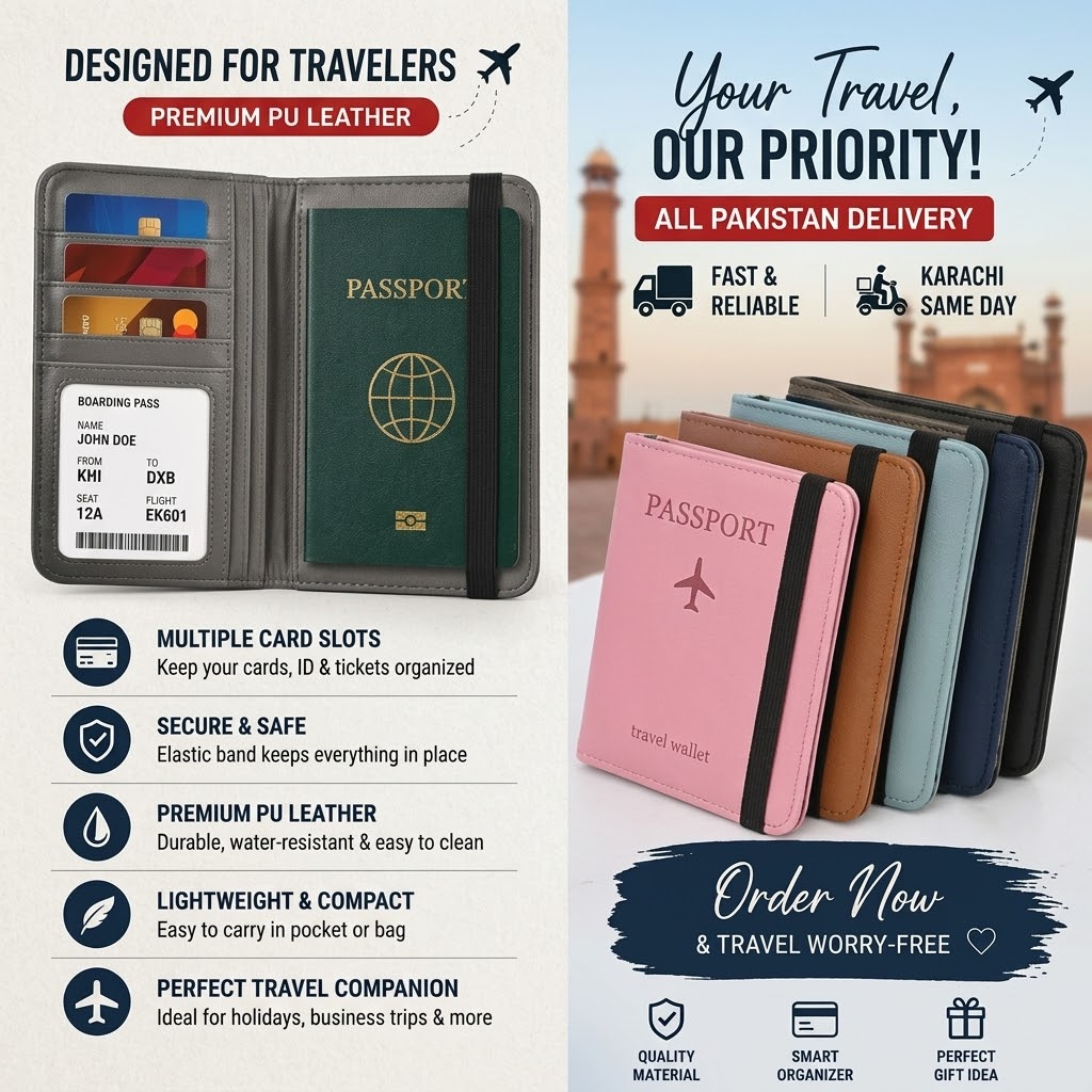 Premium PU Leather Passport Holder Travel Wallet | Multiple Card Slots, Passport & Boarding Pass Holder | Travel Organizer for Men & Women | HideCraft Studio