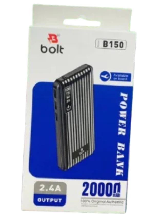 Power bank High Capacity 20,000 MAH (Actual 8,000), Bolt Original Power Bank, 2.4A Output Fast Charging with torch light built-in price in Pakistan