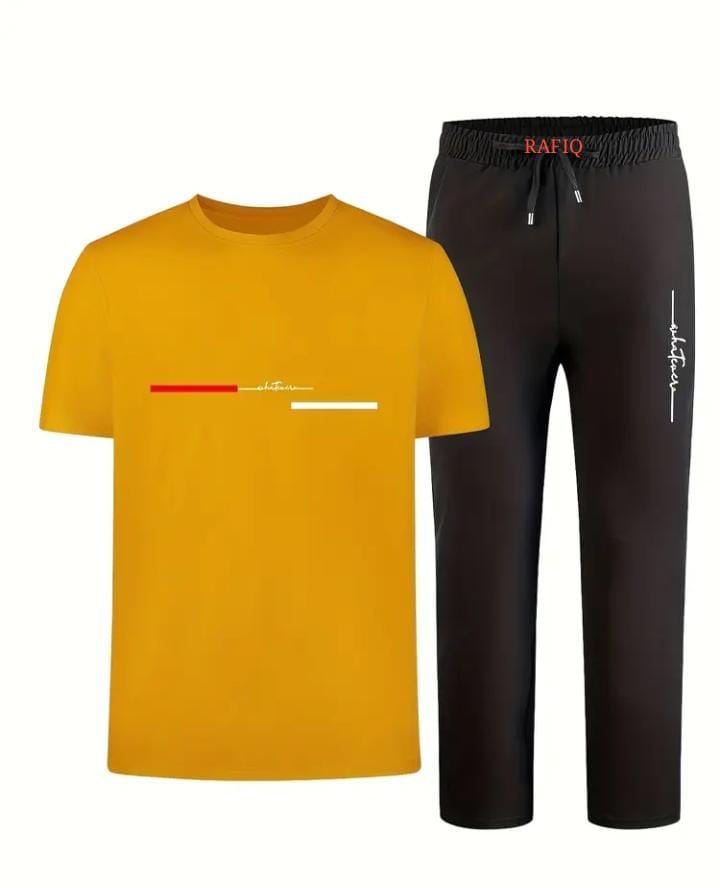 BLACK TRENDY PRINTED TRACKSUIT FOR MEN ROUND NECK HALF SLEEVES T SHIRT & TROUSER FOR MEN & BOY'S BEST ARTICLE OF SUMMER COLLECTION/TRACKSUIT FOR MEN/SUMMER TRACKSUIT FOR MEN & BOY'S