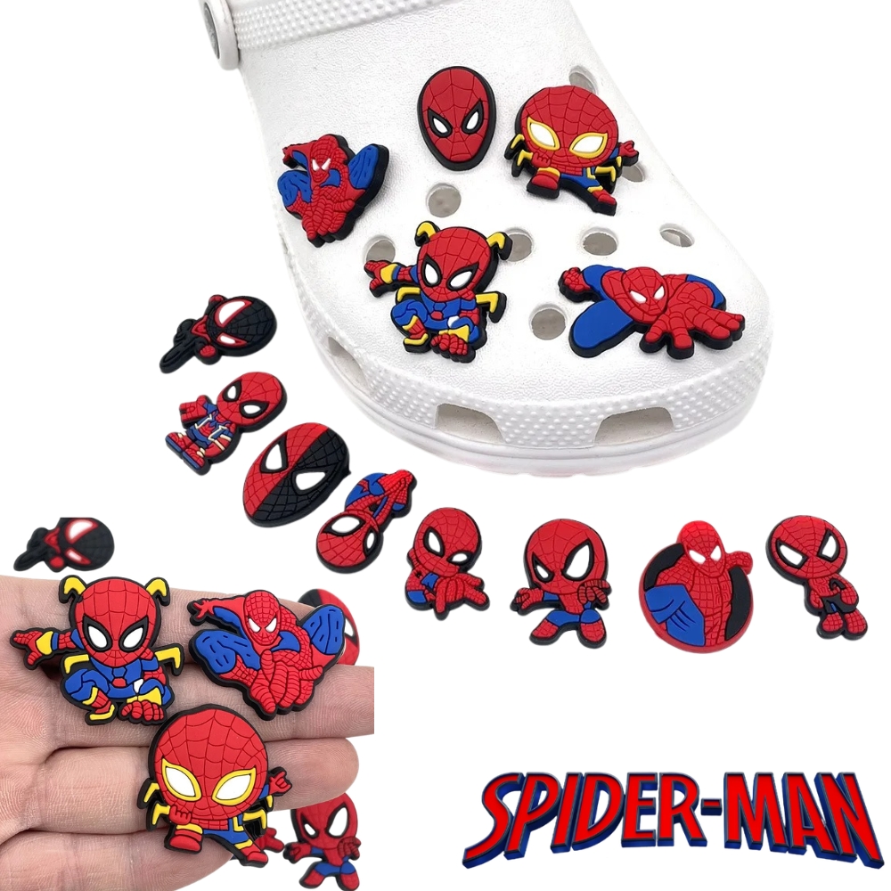 HOT 13pcs/Set Hi-Q Cute Cartoon Spiderman  PVC Shoe Charms Superhero Cartoon Clog Decor DIY Accessories For Slides Sandals