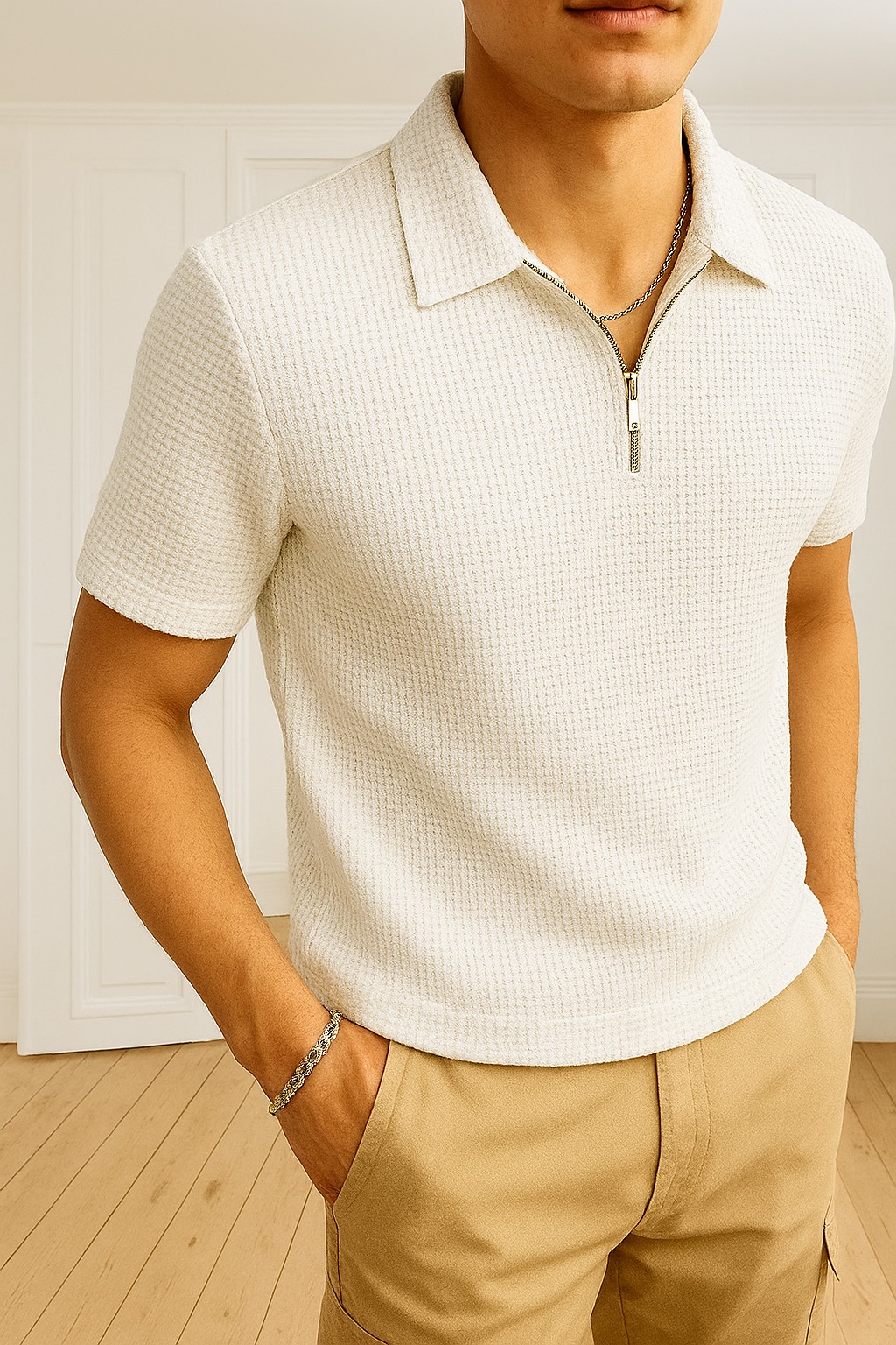 Skin Trendy Waffle Knit Polo Shirts For Men / Polo Tshirts For Men / Men Polo Tshirts / Men Tshirts