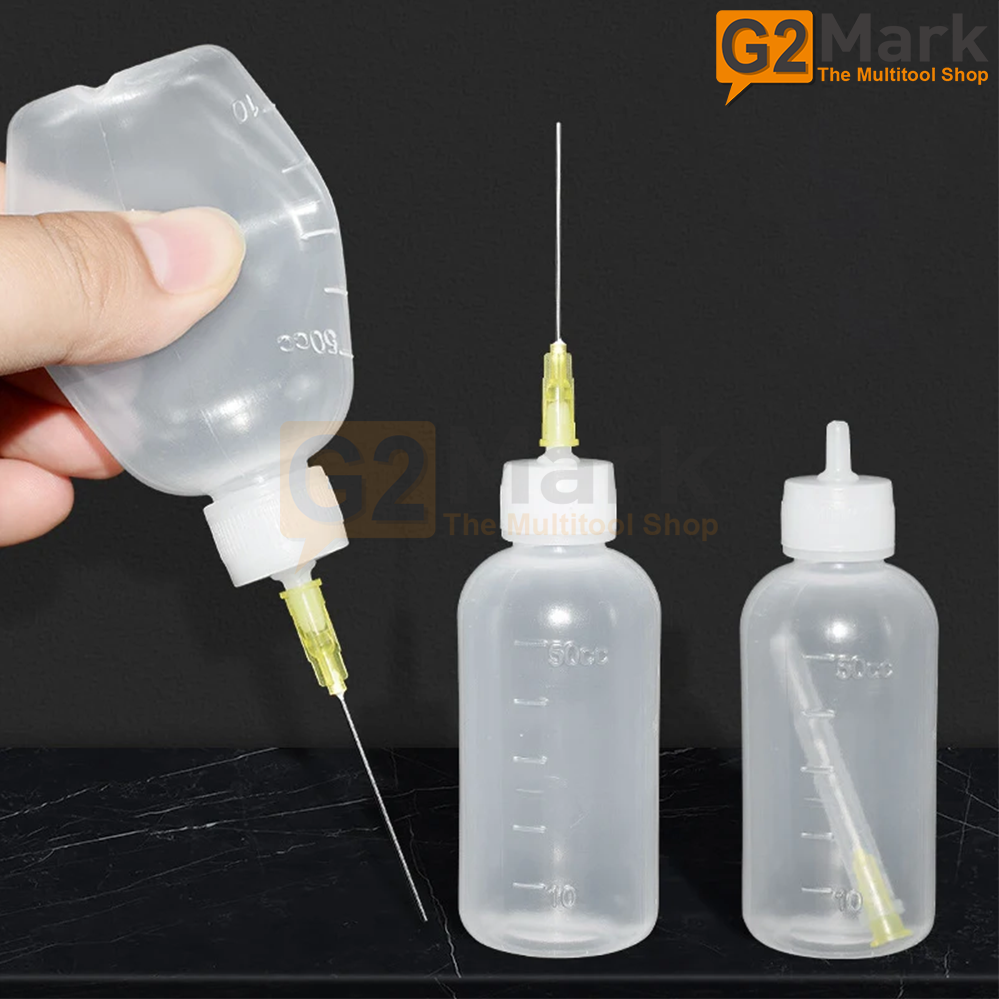 50ml Plastic Liquid Dispenser Bottle with Fine Needle Tip for Solder Flux, IPA Alcohol, PCB Cleaning, Mobile Repair & Electronics Workshop Use | G2 Mark |