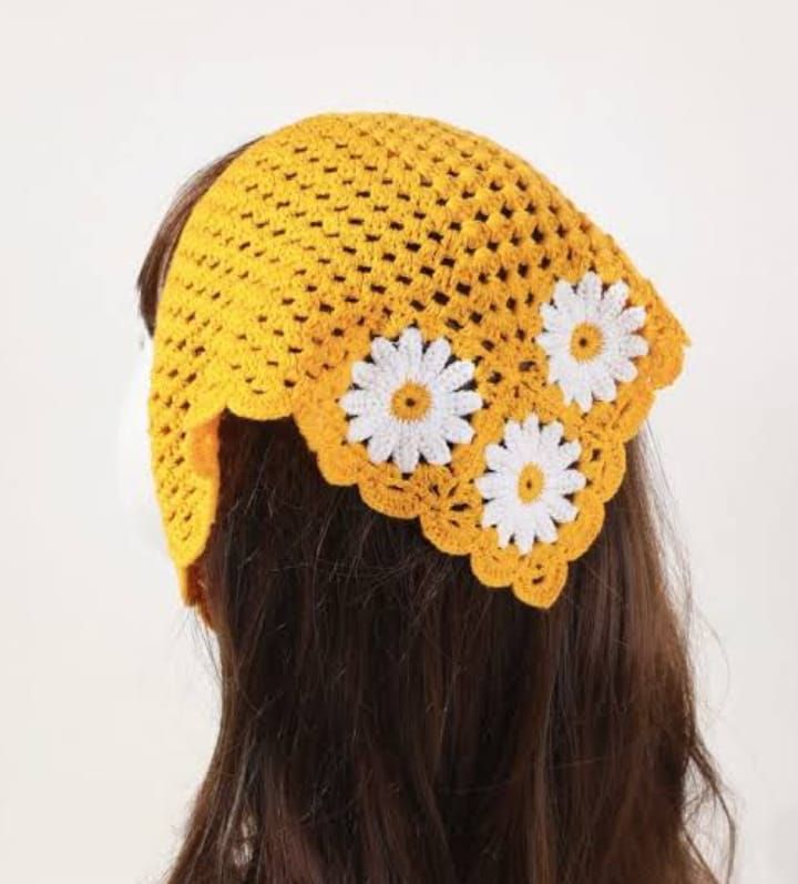 Handmade Crochet Bandana Head Scarf Boho Hair Accessory