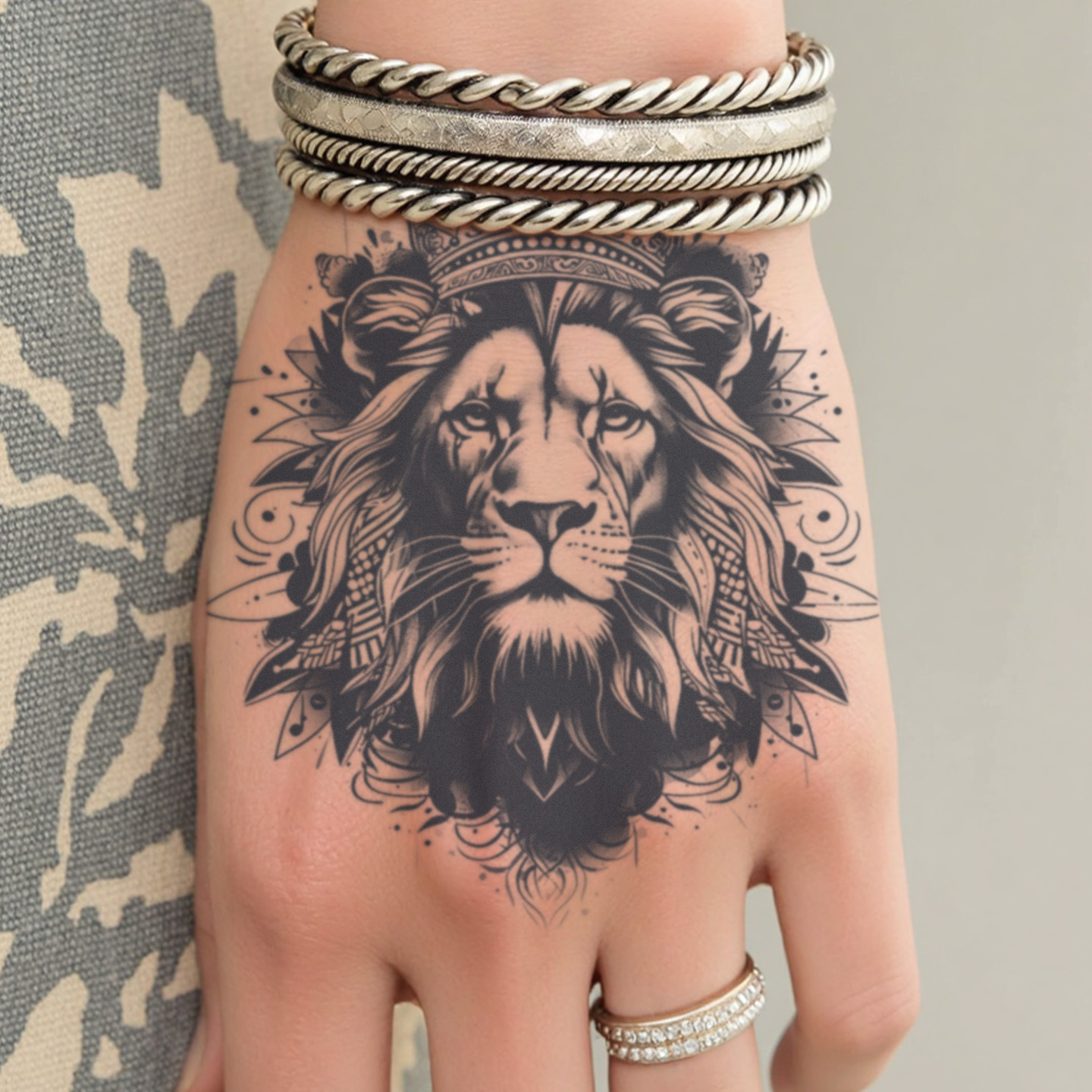 2 Pcs - Portrait of the Lion King Temporary Tattoo – Fake Tattoo Sticker for Men & Women