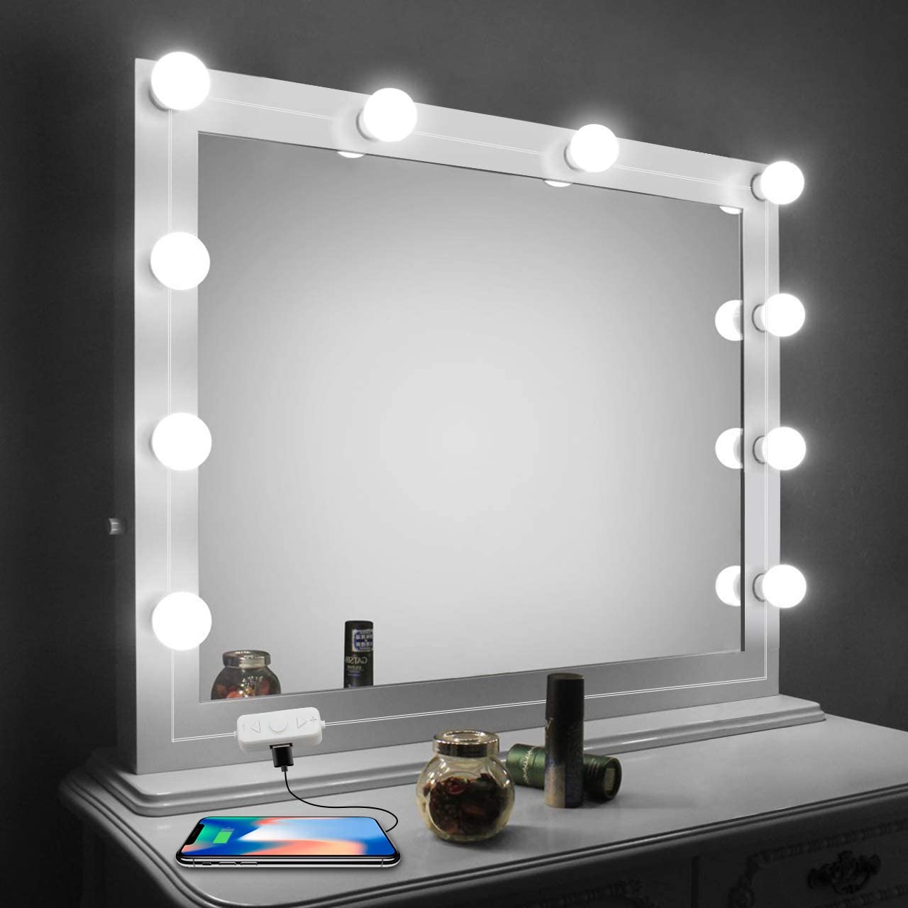 Hollywood Style Led Vanity Mirror Lights Kit - Vanity Lights Have 10 Dimmable Light Bulbs for Makeup Dressing Table and Power Supply Plug in Lighting Fixture Strip, White (No Mirror Included)