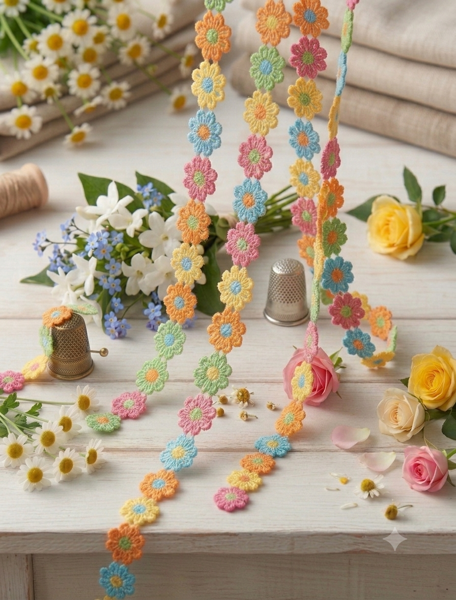 Premium Quality Multi-Color Flower Lace Trim - 40 Inch Length for Suits, Dupattas, and Embroidery Projects