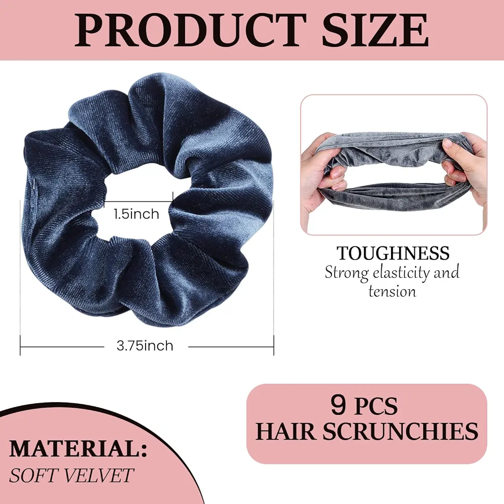 Set Of 6 & 12 Velvet Hair Scrunchies Soft Elastic Hair Bands For Girls And Women Stylish Ponytail Holders Korean Fashion Hair Styling Accessories Premium Quality Hair Ties Comfortable Hair Bands For Daily Wear Modern Stylish Hair Styling - 12 Velvet Scrunchies