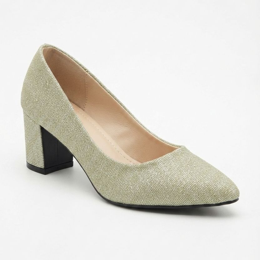 Women's Elegant Pointed-Toe Slingback Block Heels Shoes – Chic Gold Chain Accent Dress Court Shoes & Pumps in Multicolors