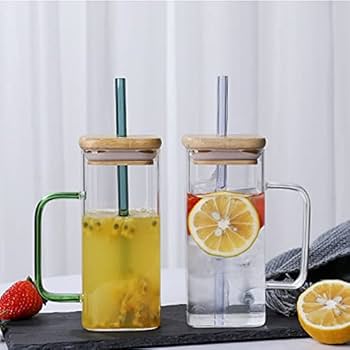 Drinking Glass with Straw, Handle and BamboO Lid, — order online with COD in Pakistan