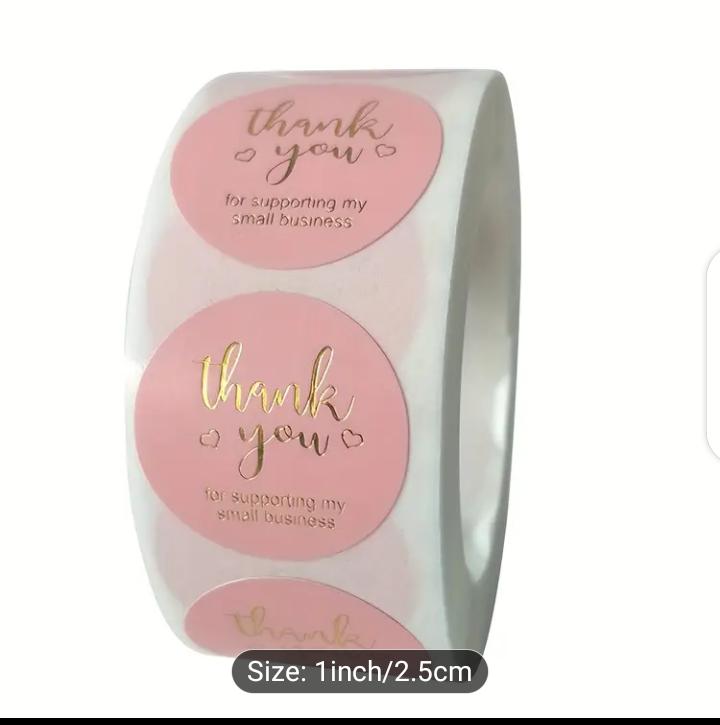 500pcs Elegant Pink Thank You Stickers with Golden Cursive - 2.54cm Round Adhesive Labels for Small Business, Gifts & Crafts | Ideal for Christmas, Weddings, Parties