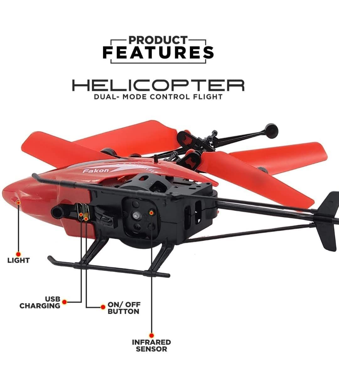 Remote Control Velocity Flying Helicopter With Unbreakable Blades Infrared Sensors & Light, 2D/2.5D Transmitter | Red |, Kid