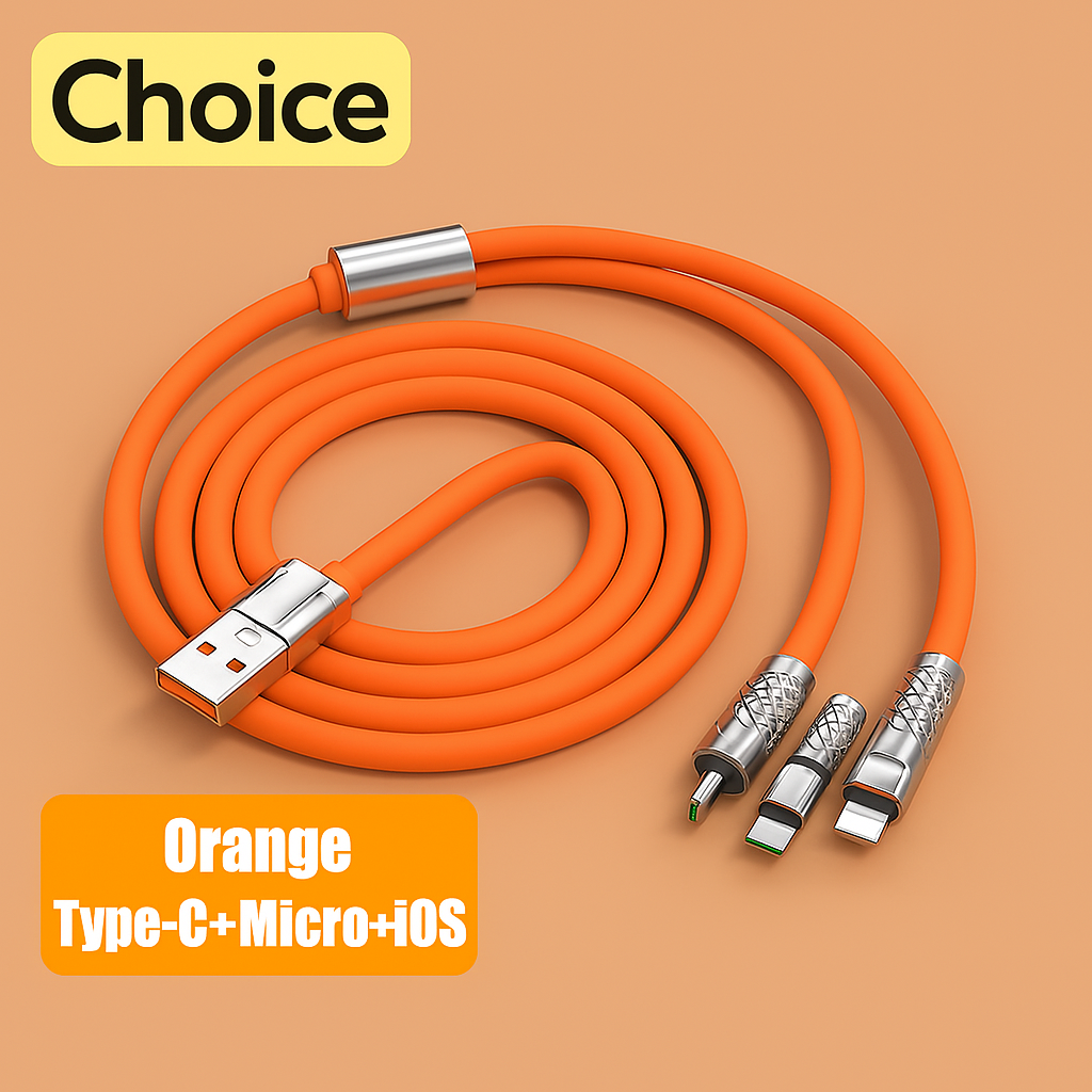 3 In 1 120W Fast Charging Cable – 6A Multi Connector USB Data Cable with LED Night Light