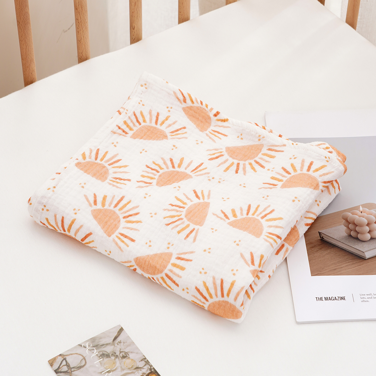 Elinfant 1 PC Newborn Swaddle Wrap Soft Breahable Cozy Bath Towel Swaddle Blankets 100%Cotton Muslin Swaddle Blanket Crepe Cloth