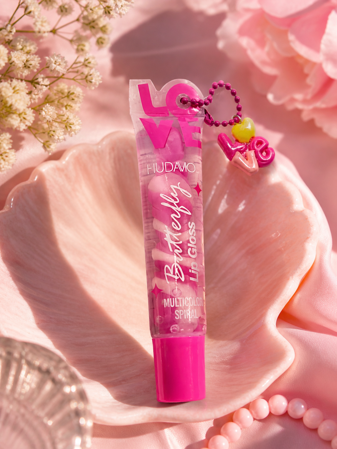 Spiral Love Multi Color Lip Gloss Set with Cute Love Keychain