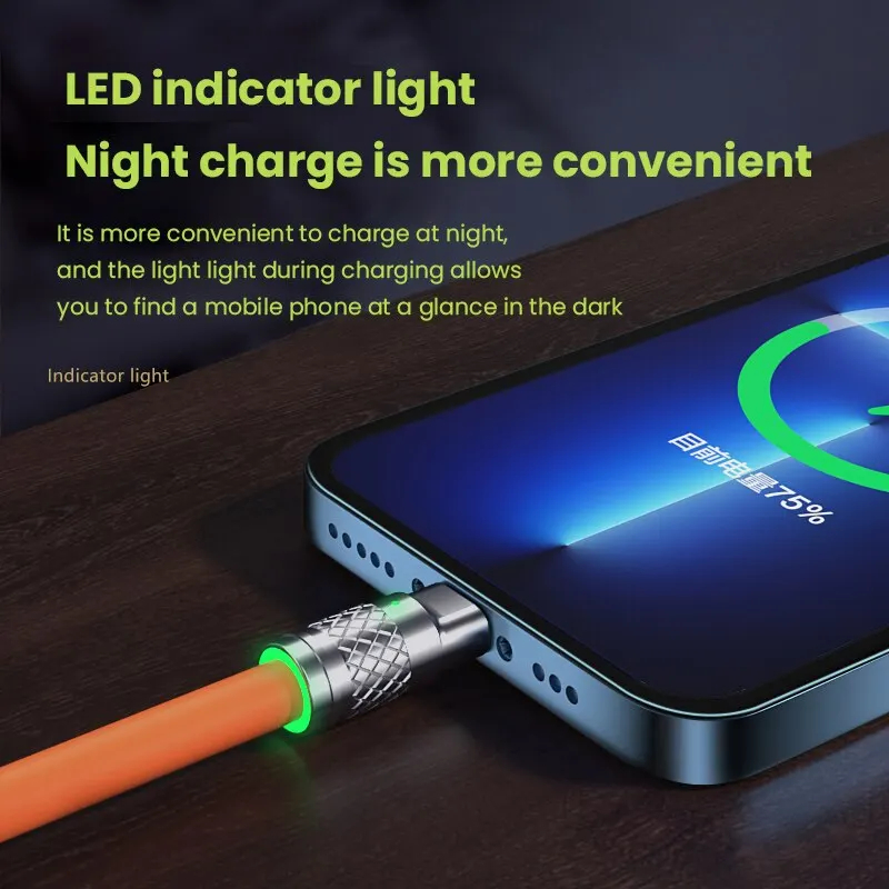 3 In 1 120W Fast Charging Cable – 6A Multi Connector USB Data Cable with LED Night Light