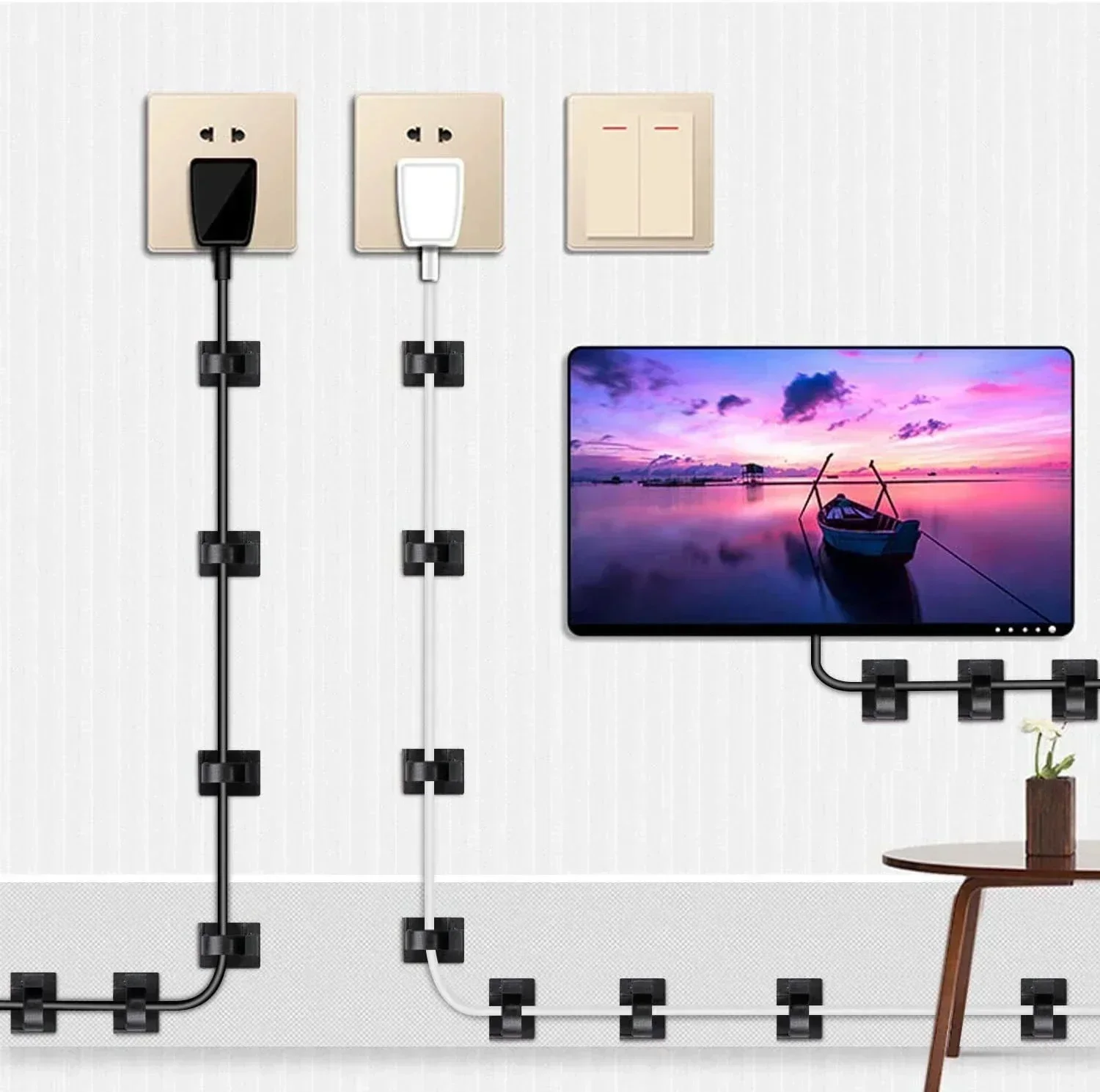 50/20/10PCS Self Adhesive Cable Management Organizer Clips Adjustable Desk Tidy Wire Cord Fixer Fastener Clips For Home Office