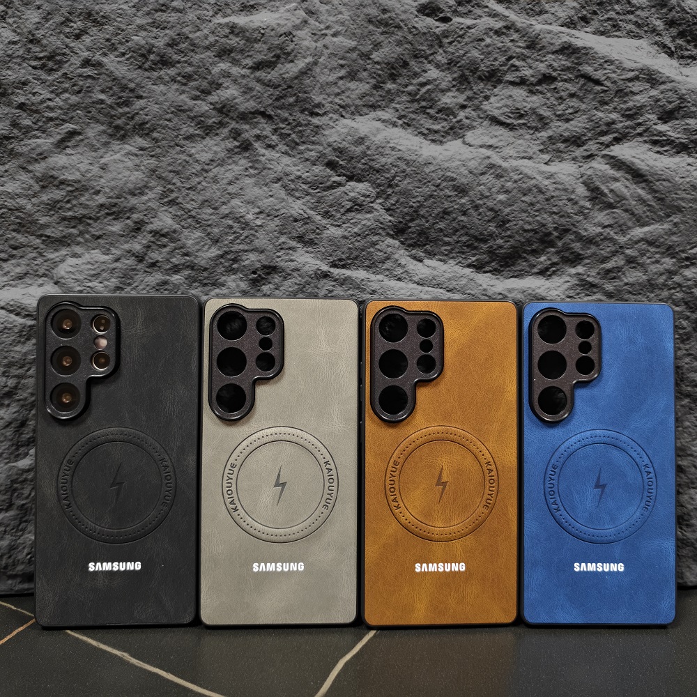 Luxury Leather Magnetic Charging Phone Case For   S26 S25 S24 S23 S22 S21 Ultra Plus FE S25Edge Protection Cover