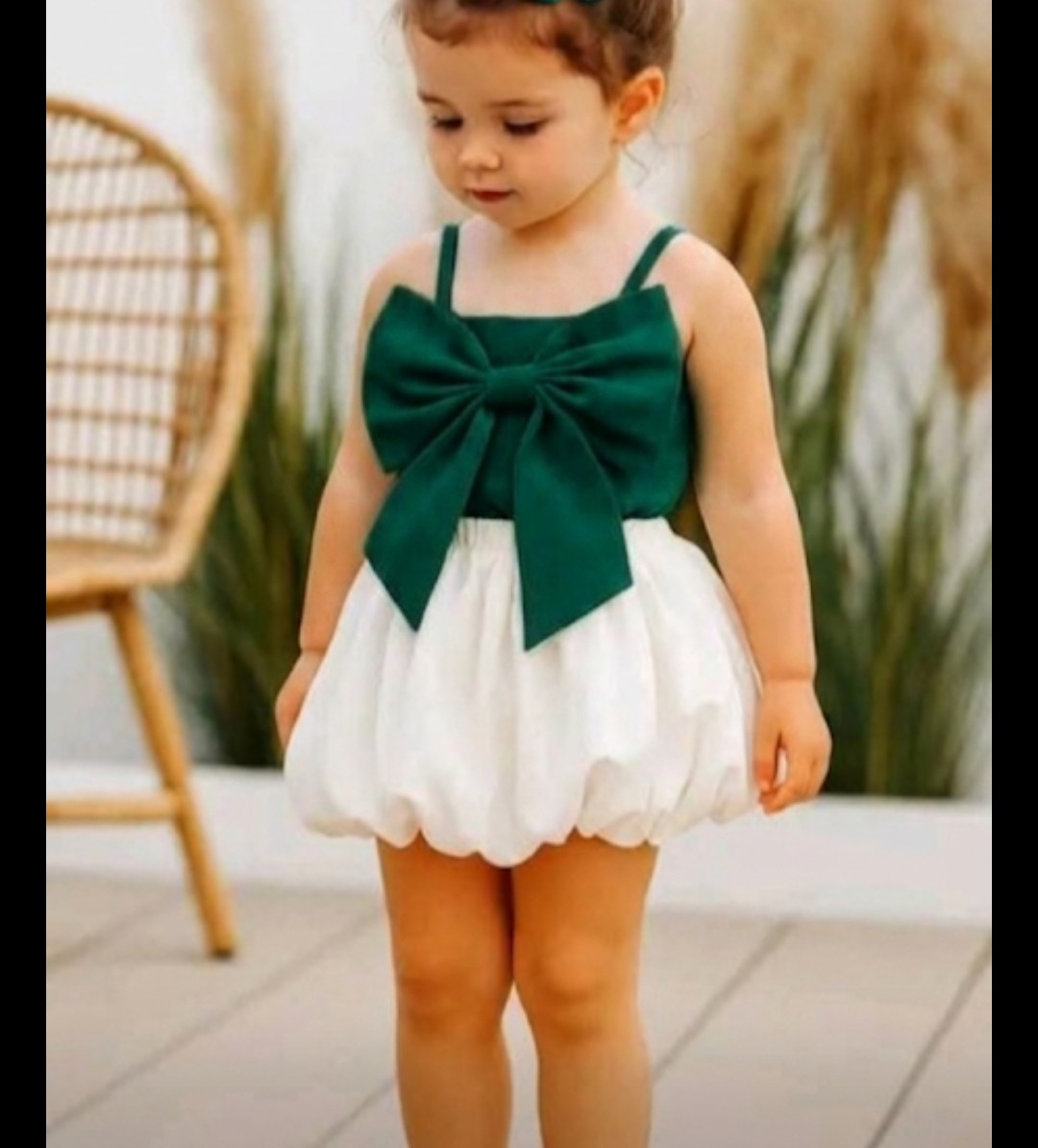 2 piece summer collection baby girl dress 14 August green shirt and white colour trouser
