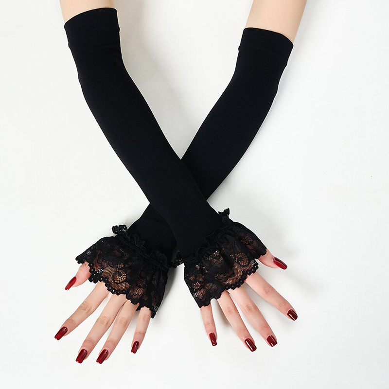 Women Long Elastic Arm Sleeve Fingerless Driving Gloves  Lace Arm Cover Sun Protection Wrist Sleeve Comfort Soft Mittens