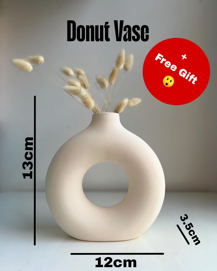 Minimalist Donut Vase – Concrete Decorative Flower Pot for Home & Office + Free Gift
