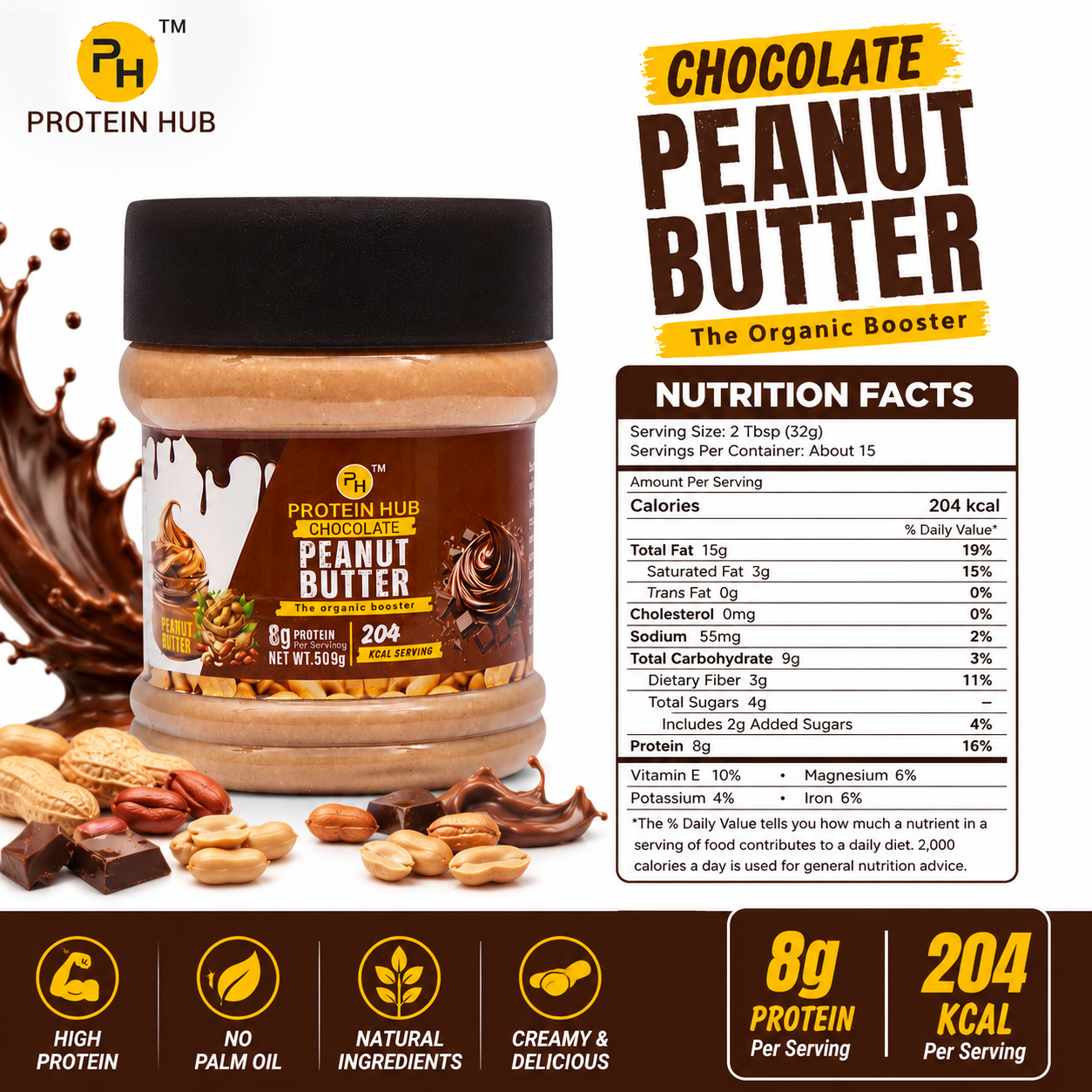Protein Hub Chocolate Peanut Butter - 500 gm ( Half Kg )