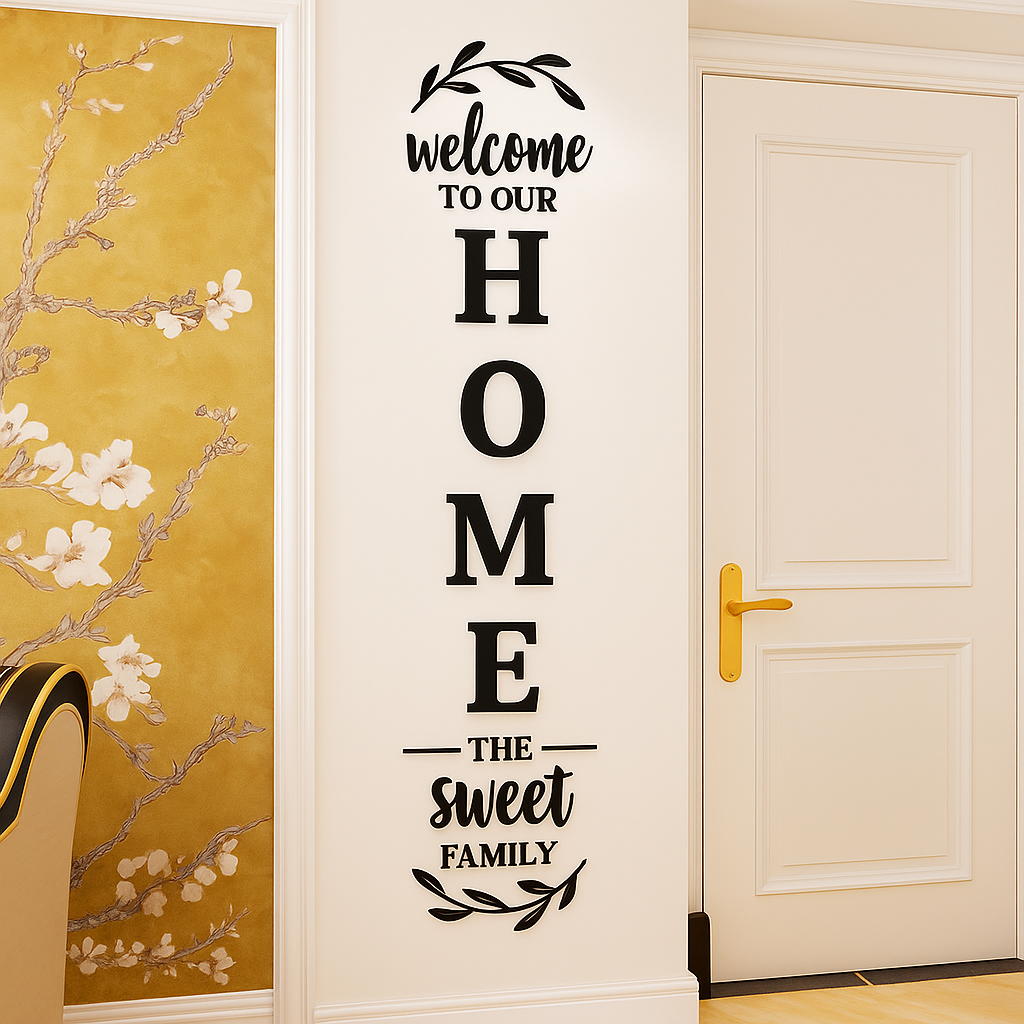 Vibrant 'Welcome to Our Sweet Home' Family Wooden Wall Art - 3D Laser Cut Hanging Sign for Heartwarming Home Decor, Living Room, Bedroom, & Entryway - Unique Housewarming Gift for Family & New Homeowners