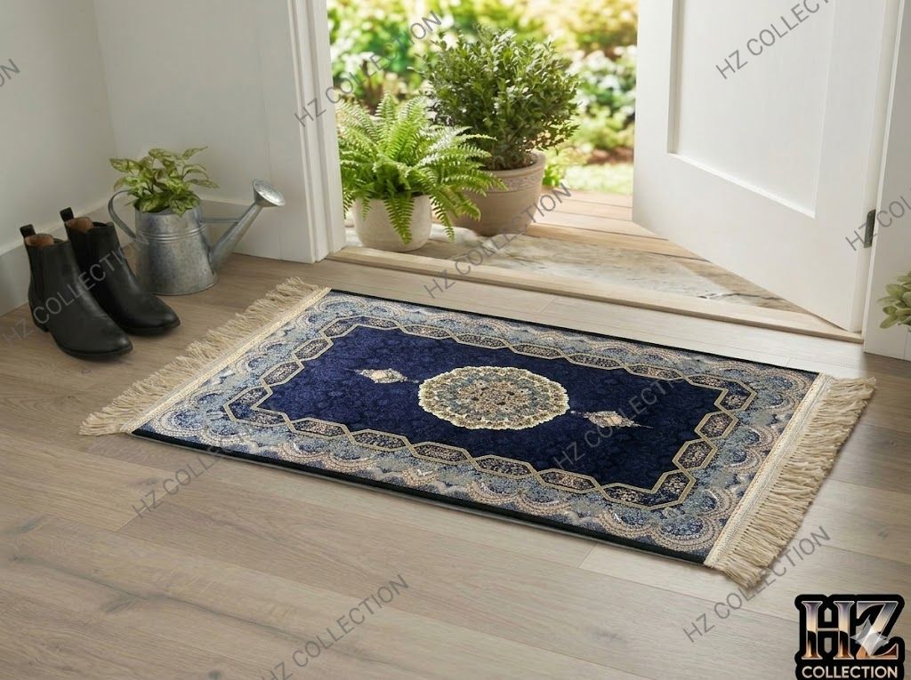 Elegant Floral/Geometric Poly-Cotton Rug - 1 Piece Traditional Design, Hand-Knotted Patterned Prayer Mat