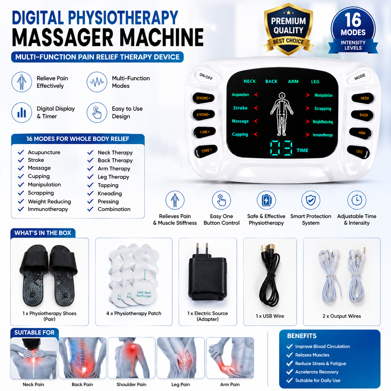 Electronic Pulse EMS Body Massager, Adjustable Intensity Electric Pulse Massage Device for Arms, Legs, Back & Shoulders