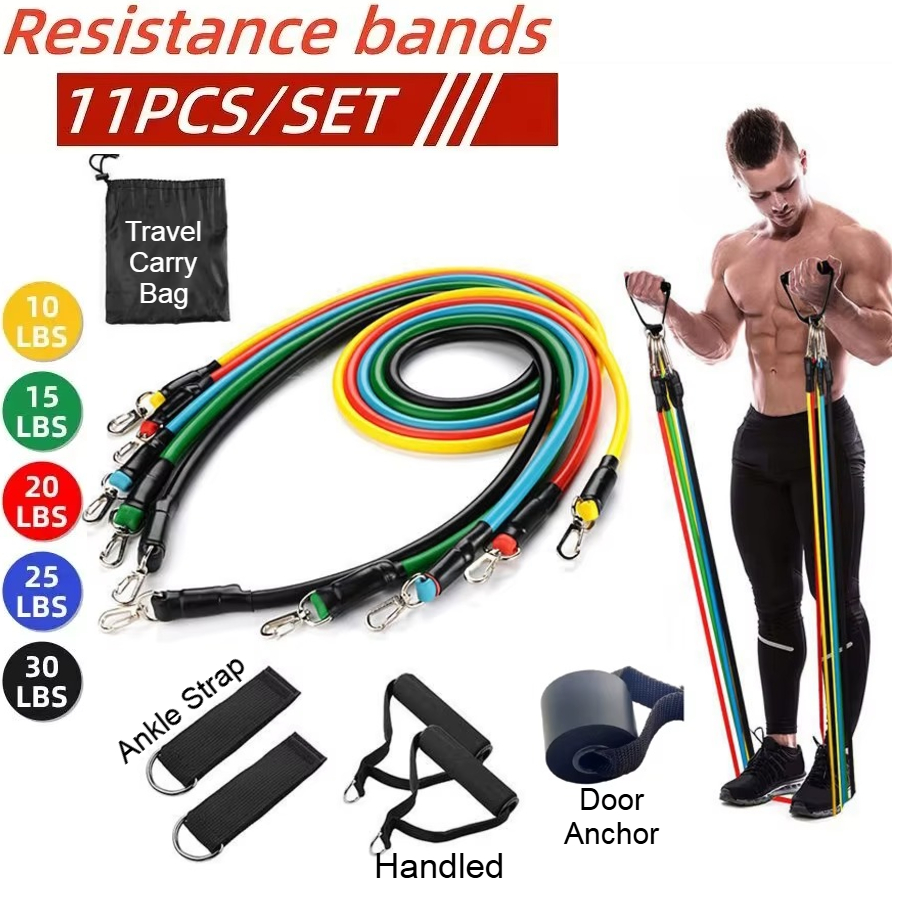 11 Pcs Power Resistance Band Set for Workout & Exercise | Resistance Bands for Men & Women | Resistance Band for Pull Up | Fitness Resistance Bands Set for Home Gym | Latex Exercise Bands for Full Body Training