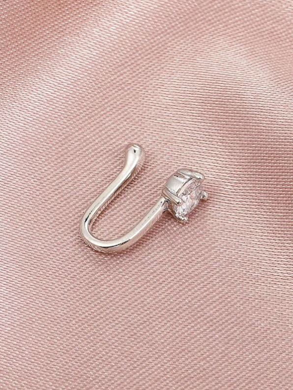 Zarkoon New Horizons Single Stone Stainless Steel Nose Ring Jewelry Nose Pin Jewelry Zarkoon Silver And Golden Embedded Stone Stylish Non Piercing Nose Stud Elegant Fashion Jewelry For Girls And Women