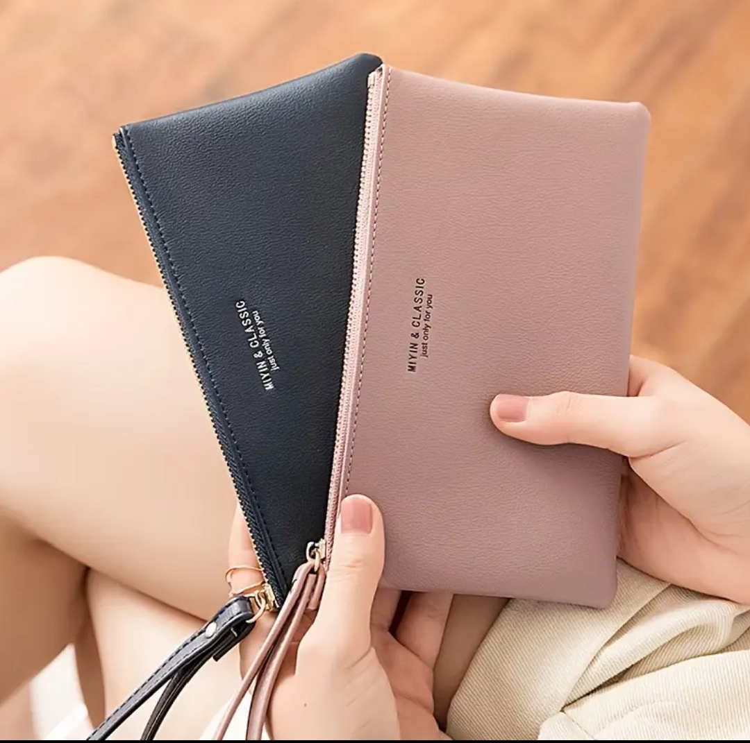Simple Solid Color Casual Letter Graphic Mobile Phone Wallet Women's Fashionable Zipper long Wallet with wrist strap and card slot