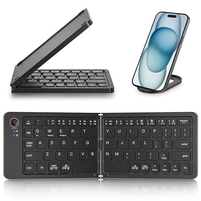 Foldable Keyboard - Portable Travel Keyboard, Rechargeable Full Size Ultra Slim Mini Folding Wireless Keyboard for iOS Android Windows Smartphone Tablet and Laptop