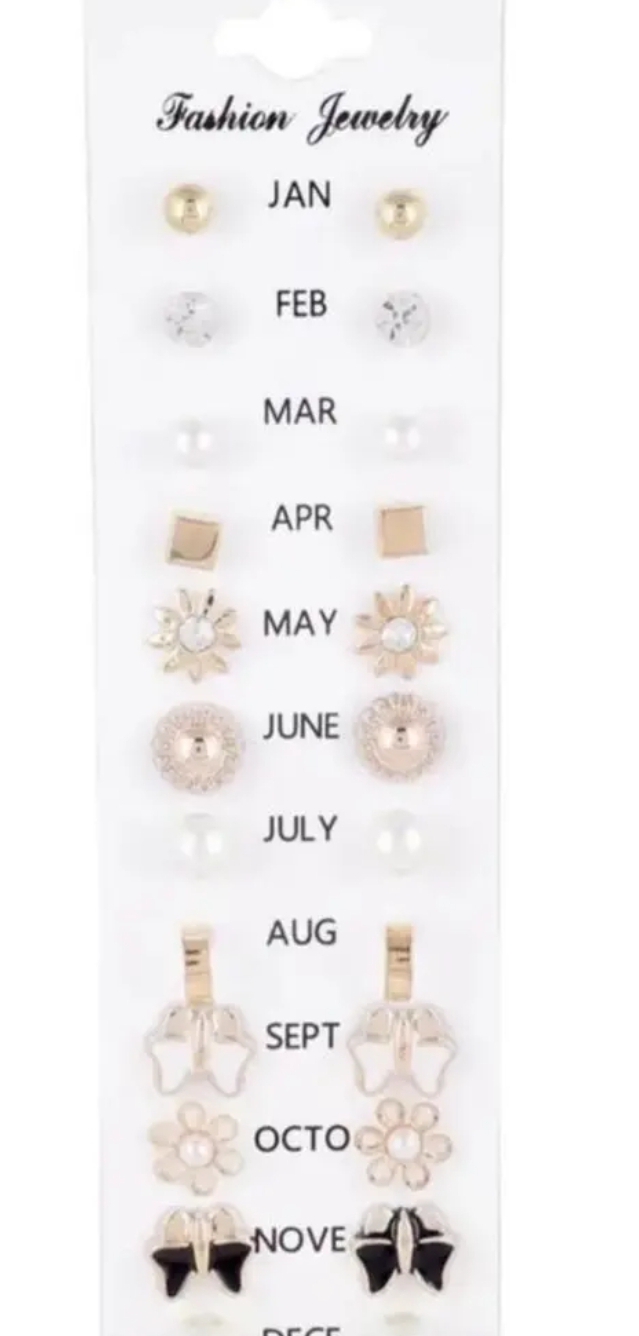 12 Pairs Gold & Pearl Birthstone Stud Earrings Set for Women & Girls – Daily Wear Calendar Earrings Pack
