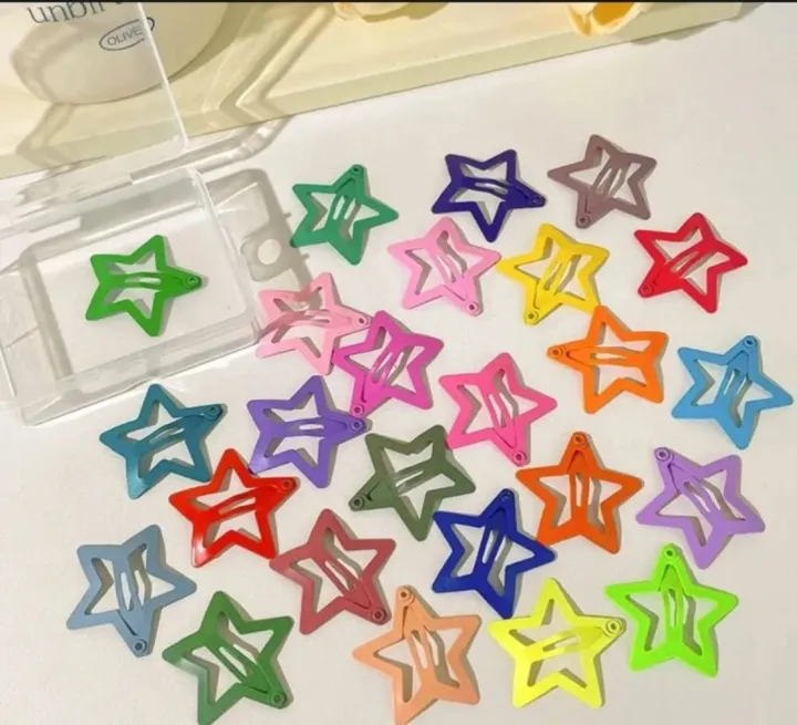 06 pcs Random coated colour candy BB star clips . Decorate hair pins
