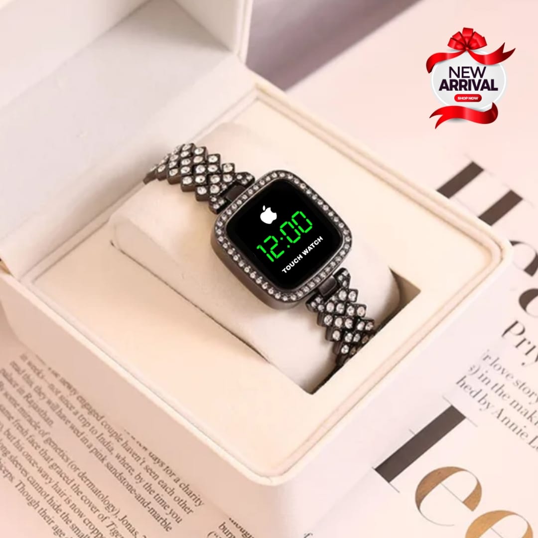 HOT DEAL NO 1 Full Diamond Touch Screen LED Watch Steel Chain with Diamonds Ladies Watches For Female Women Girl