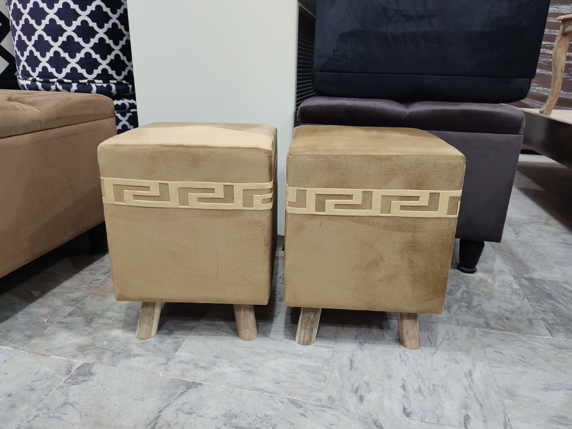 ottoman stools pair velvet stuff sofa chair stool living room bedroom stools (pack of 2)